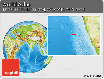 Physical Location Map of the Area around 14° 15' 49" N, 70° 37' 30" E