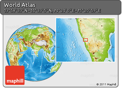 Physical Location Map of the Area around 14° 15' 49" N, 74° 52' 30" E