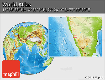 Physical Location Map of the Area around 14° 15' 49" N, 74° 52' 30" E