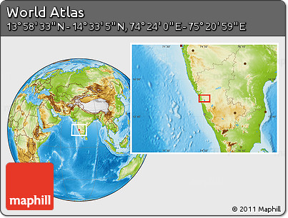 Physical Location Map of the Area around 14° 15' 49" N, 74° 52' 30" E