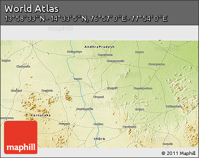 Physical 3D Map of the Area around 14° 15' 49" N, 77° 25' 30" E