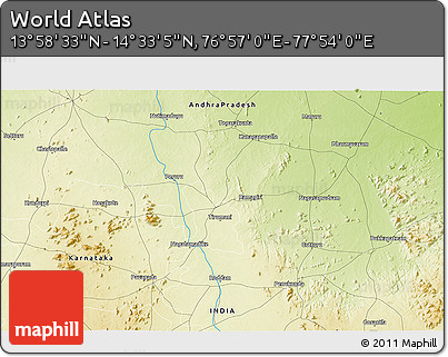 Physical 3D Map of the Area around 14° 15' 49" N, 77° 25' 30" E