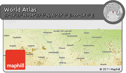 Physical Panoramic Map of the Area around 14° 15' 49" N, 77° 25' 30" E