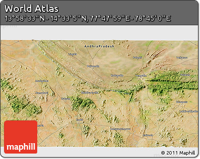 Satellite 3D Map of the Area around 14° 15' 49" N, 78° 16' 30" E