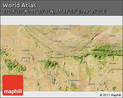 Satellite 3D Map of the Area around 14° 15' 49" N, 78° 16' 30" E