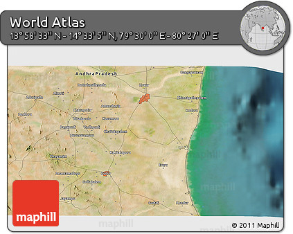 Satellite 3D Map of the Area around 14° 15' 49" N, 79° 58' 29" E