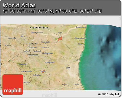 Satellite 3D Map of the Area around 14° 15' 49" N, 79° 58' 29" E