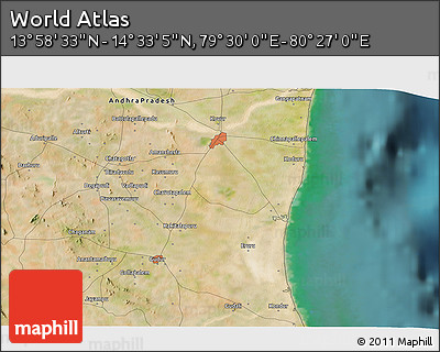 Satellite 3D Map of the Area around 14° 15' 49" N, 79° 58' 29" E