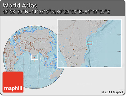 Gray Location Map of the Area around 14° 15' 49" N, 80° 49' 29" E, hill shading