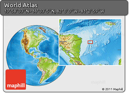 Physical Location Map of the Area around 14° 15' 49" N, 81° 31' 30" W