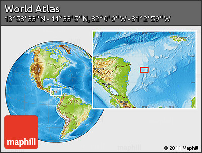 Physical Location Map of the Area around 14° 15' 49" N, 81° 31' 30" W