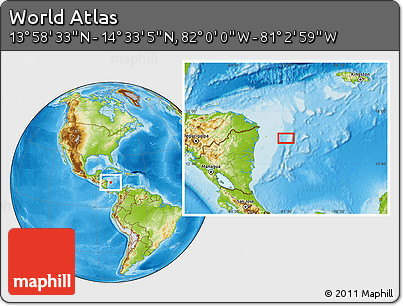 Physical Location Map of the Area around 14° 15' 49" N, 81° 31' 30" W