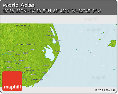 Physical 3D Map of the Area around 14° 15' 49" N, 83° 13' 29" W