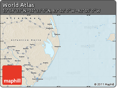 Shaded Relief Map of the Area around 14° 15' 49" N, 83° 13' 29" W