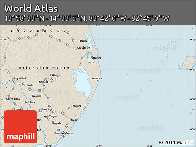 Shaded Relief Map of the Area around 14° 15' 49" N, 83° 13' 29" W