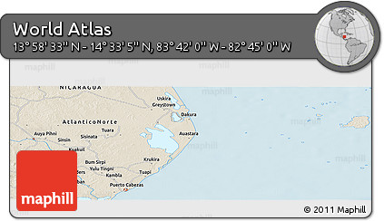 Shaded Relief Panoramic Map of the Area around 14° 15' 49" N, 83° 13' 29" W