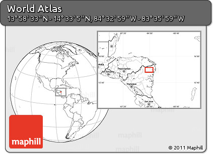 Blank Location Map of the Area around 14° 15' 49" N, 84° 4' 29" W