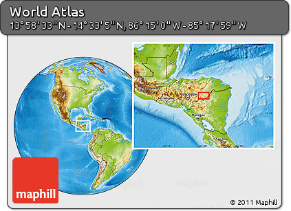 Physical Location Map of the Area around 14° 15' 49" N, 85° 46' 30" W