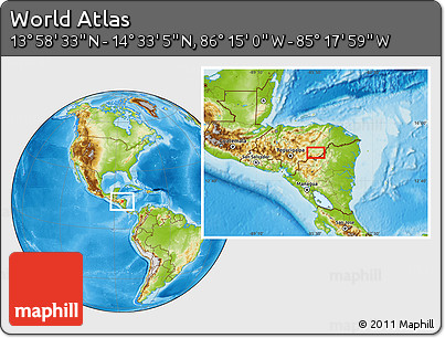 Physical Location Map of the Area around 14° 15' 49" N, 85° 46' 30" W