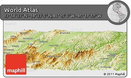 Physical Panoramic Map of the Area around 14° 15' 49" N, 85° 46' 30" W