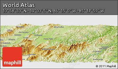 Physical Panoramic Map of the Area around 14° 15' 49" N, 85° 46' 30" W