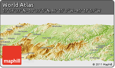 Physical Panoramic Map of the Area around 14° 15' 49" N, 85° 46' 30" W