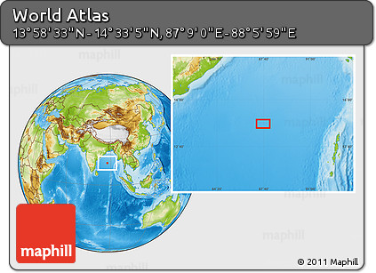 Physical Location Map of the Area around 14° 15' 49" N, 87° 37' 30" E