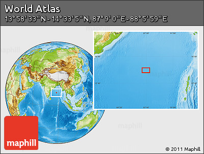 Physical Location Map of the Area around 14° 15' 49" N, 87° 37' 30" E