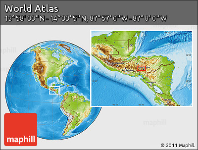 Physical Location Map of the Area around 14° 15' 49" N, 87° 28' 29" W