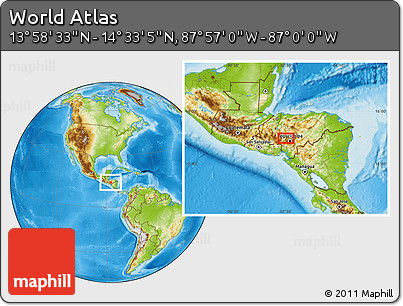 Physical Location Map of the Area around 14° 15' 49" N, 87° 28' 29" W