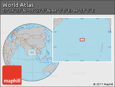 Gray Location Map of the Area around 14° 15' 49" N, 88° 28' 29" E