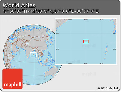Gray Location Map of the Area around 14° 15' 49" N, 88° 28' 29" E