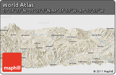 Shaded Relief Panoramic Map of the Area around 14° 15' 49" N, 88° 19' 29" W