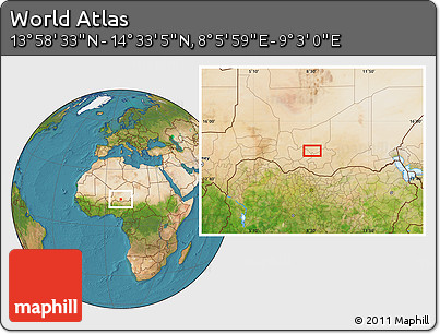 Satellite Location Map of the Area around 14° 15' 49" N, 8° 34' 29" E