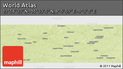 Physical Panoramic Map of the Area around 14° 15' 49" N, 8° 34' 29" E