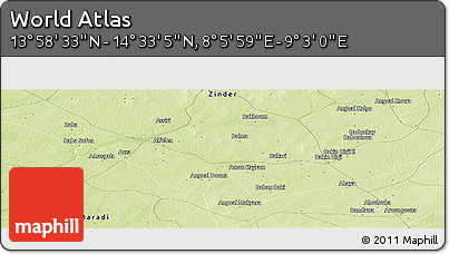 Physical Panoramic Map of the Area around 14° 15' 49" N, 8° 34' 29" E