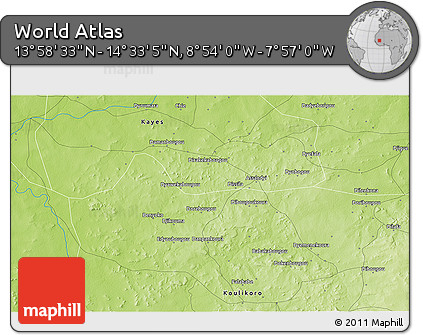 Physical 3D Map of the Area around 14° 15' 49" N, 8° 25' 30" W