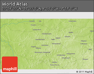 Physical 3D Map of the Area around 14° 15' 49" N, 8° 25' 30" W