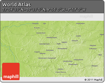 Physical 3D Map of the Area around 14° 15' 49" N, 8° 25' 30" W