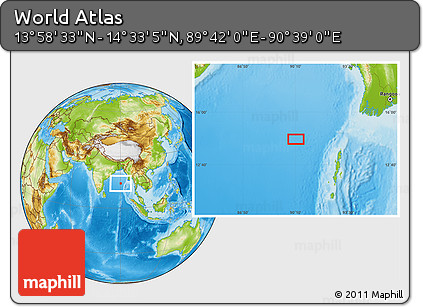 Physical Location Map of the Area around 14° 15' 49" N, 90° 10' 30" E