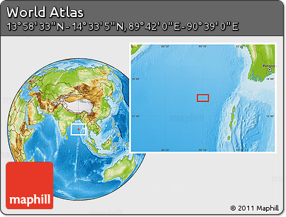 Physical Location Map of the Area around 14° 15' 49" N, 90° 10' 30" E
