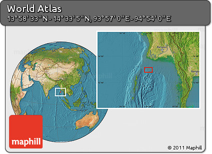 Satellite Location Map of the Area around 14° 15' 49" N, 94° 25' 30" E