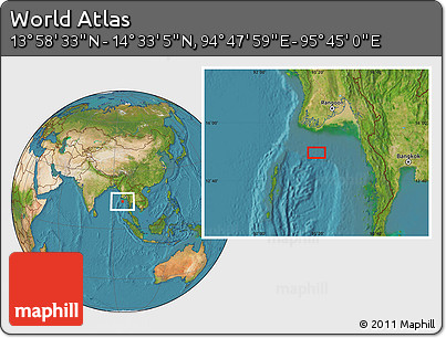 Satellite Location Map of the Area around 14° 15' 49" N, 95° 16' 30" E