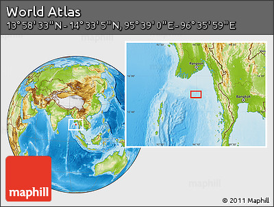Physical Location Map of the Area around 14° 15' 49" N, 96° 7' 30" E