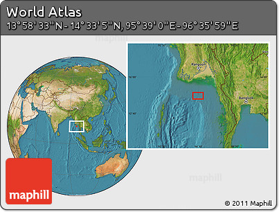 Satellite Location Map of the Area around 14° 15' 49" N, 96° 7' 30" E