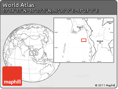 Blank Location Map of the Area around 14° 15' 49" N, 96° 58' 29" E