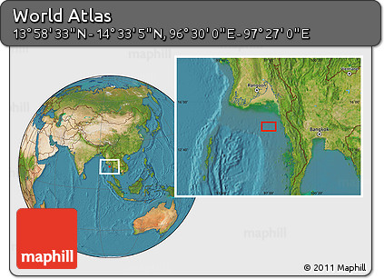 Satellite Location Map of the Area around 14° 15' 49" N, 96° 58' 29" E