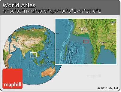 Satellite Location Map of the Area around 14° 15' 49" N, 96° 58' 29" E