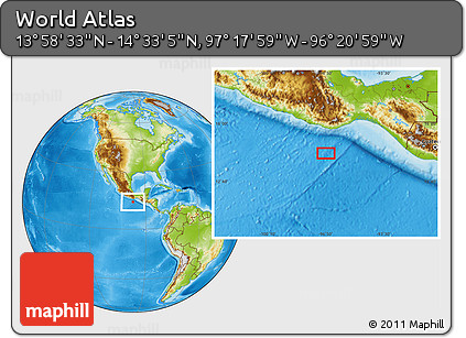 Physical Location Map of the Area around 14° 15' 49" N, 96° 49' 29" W