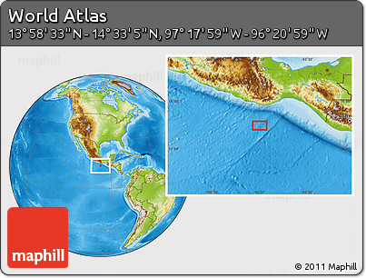 Physical Location Map of the Area around 14° 15' 49" N, 96° 49' 29" W